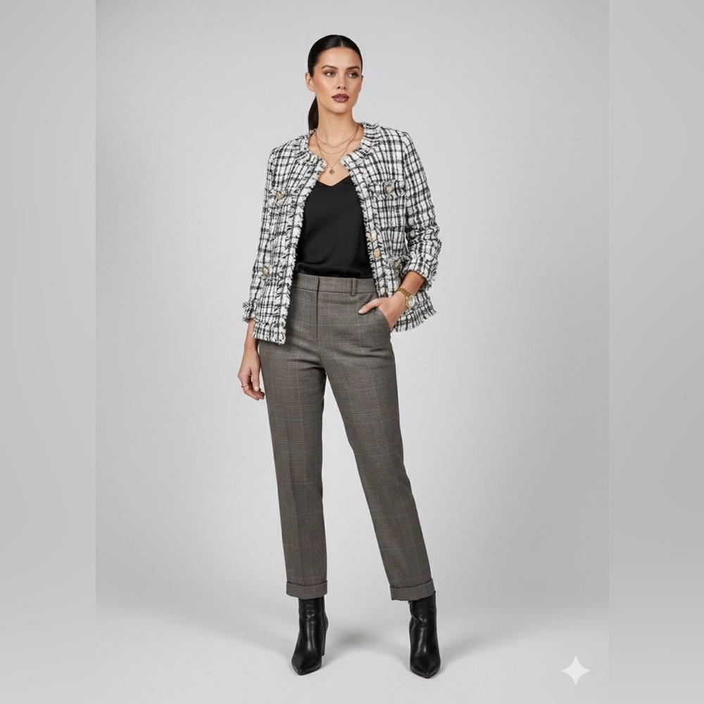 Nanette Lepore Tweed Jacket Quiet Luxury French Girl Chic Sz 6 Windowpane White - Picture 1 of 15
